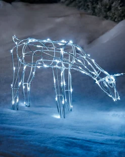 3D Twinkling Grazing Reindeer Silhouette, White, 68 Cm
