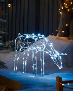 3D Twinkling Grazing Reindeer Silhouette, White, 68 Cm