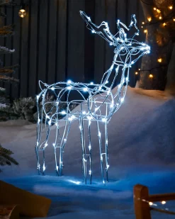 3D Twinkling Standing Reindeer Silhouette, White, 78 Cm