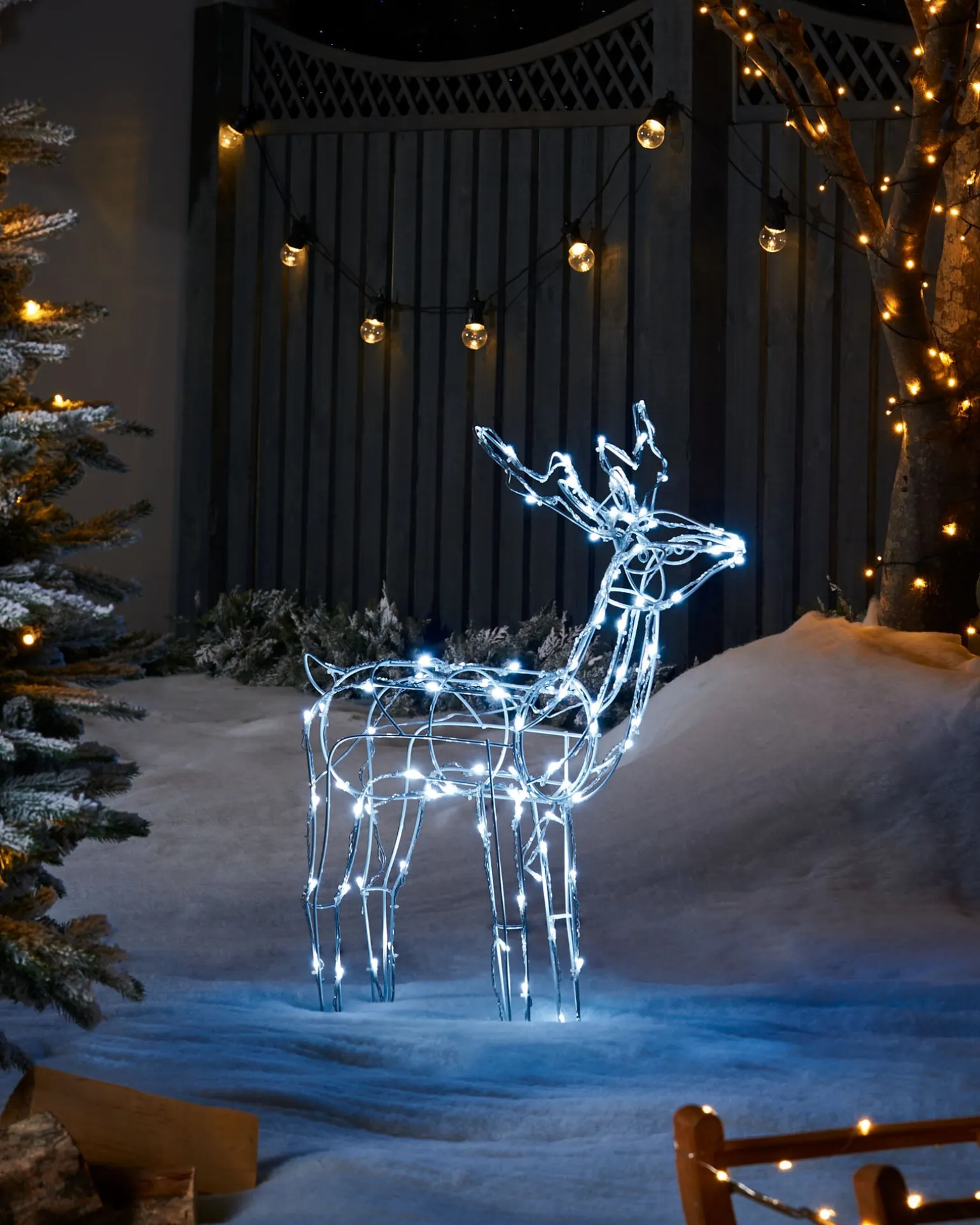3D Twinkling Standing Reindeer Silhouette, White, 78 Cm