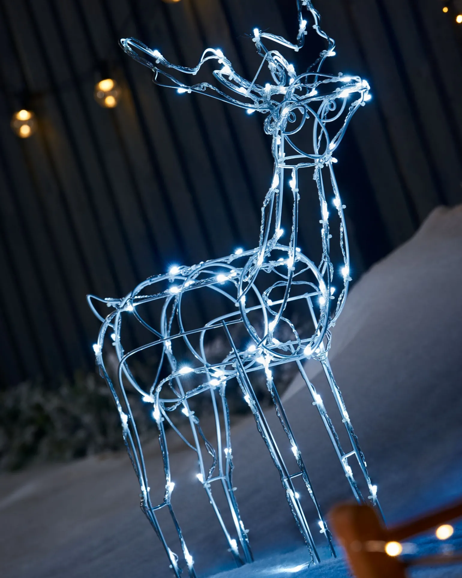 3D Twinkling Standing Reindeer Silhouette, White, 78 Cm