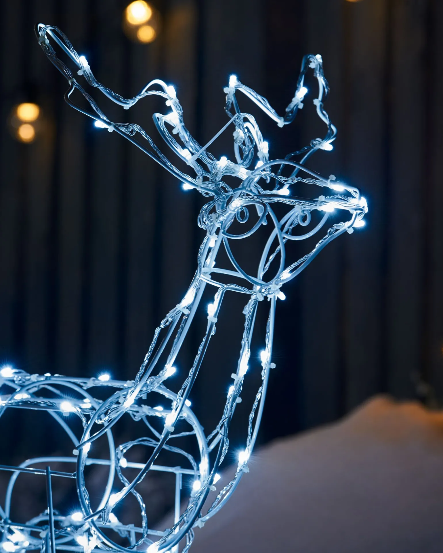 3D Twinkling Standing Reindeer Silhouette, White, 78 Cm