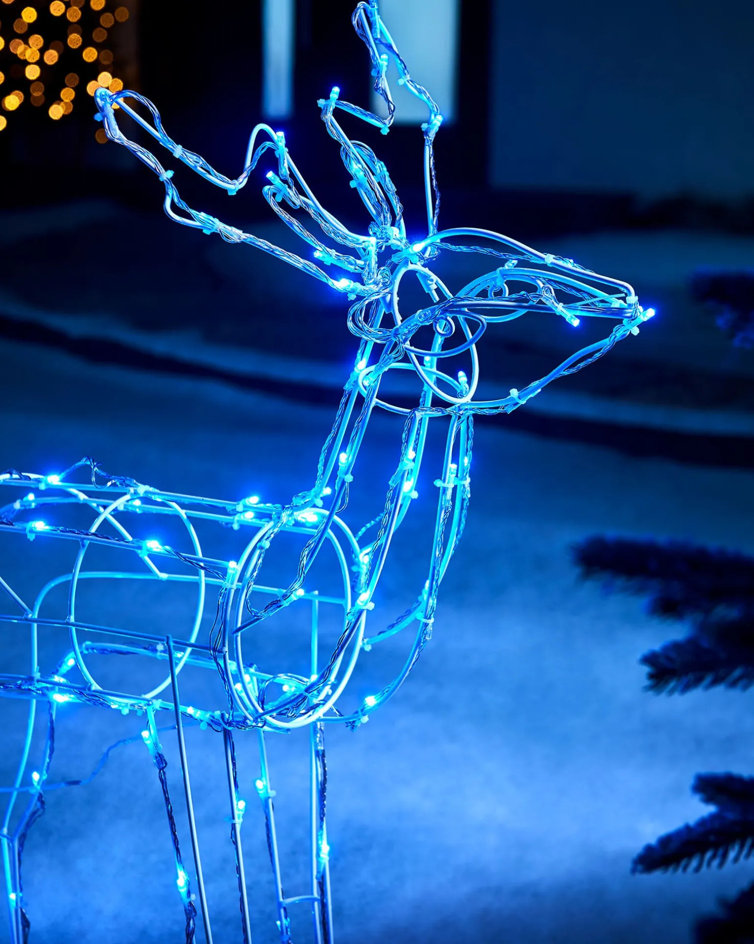 3D Twinkling Standing Reindeer Silhouette, Blue, 78 Cm