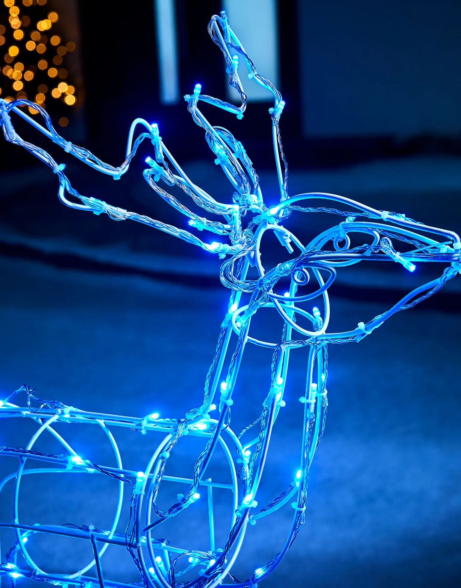 3D Twinkling Standing Reindeer Silhouette, Blue, 78 Cm