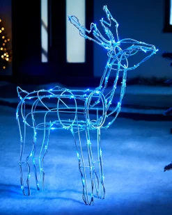 3D Twinkling Standing Reindeer Silhouette, Blue, 78 Cm