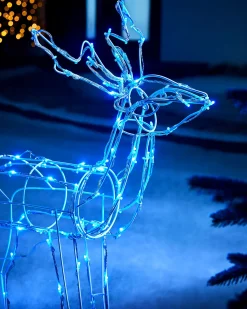 3D Twinkling Standing Reindeer Silhouette, Blue, 78 Cm
