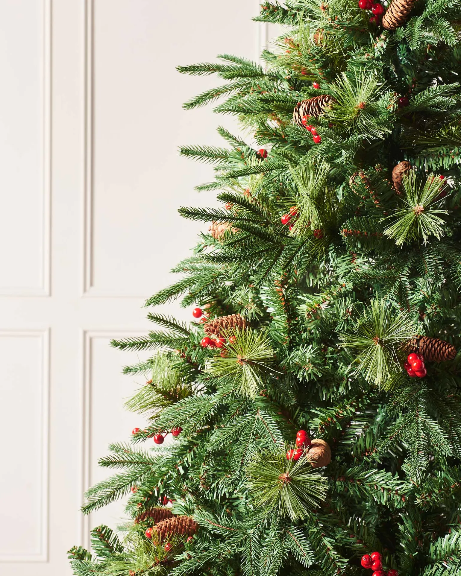 Decorated Mixed Tip Berries & Pinecones Christmas Tree, 7 Ft