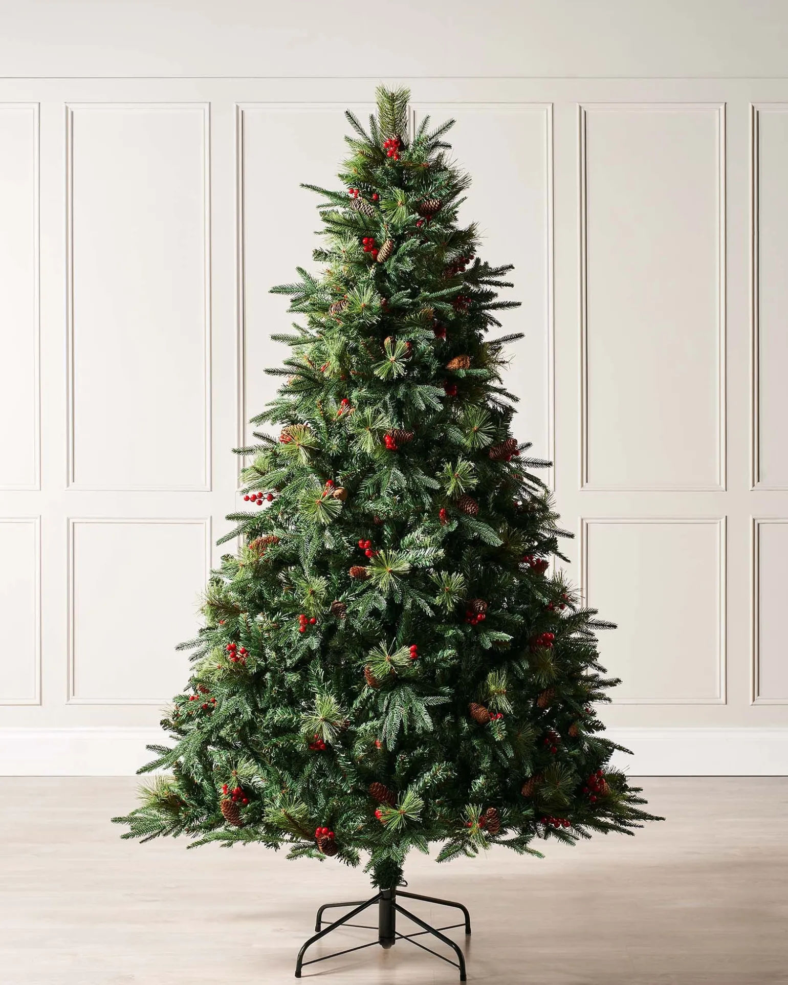 Decorated Mixed Tip Berries & Pinecones Christmas Tree, 7 Ft