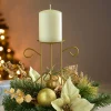 Decorated Table Centre Piece Candle Holder - Cream/ Gold, Single Pillar