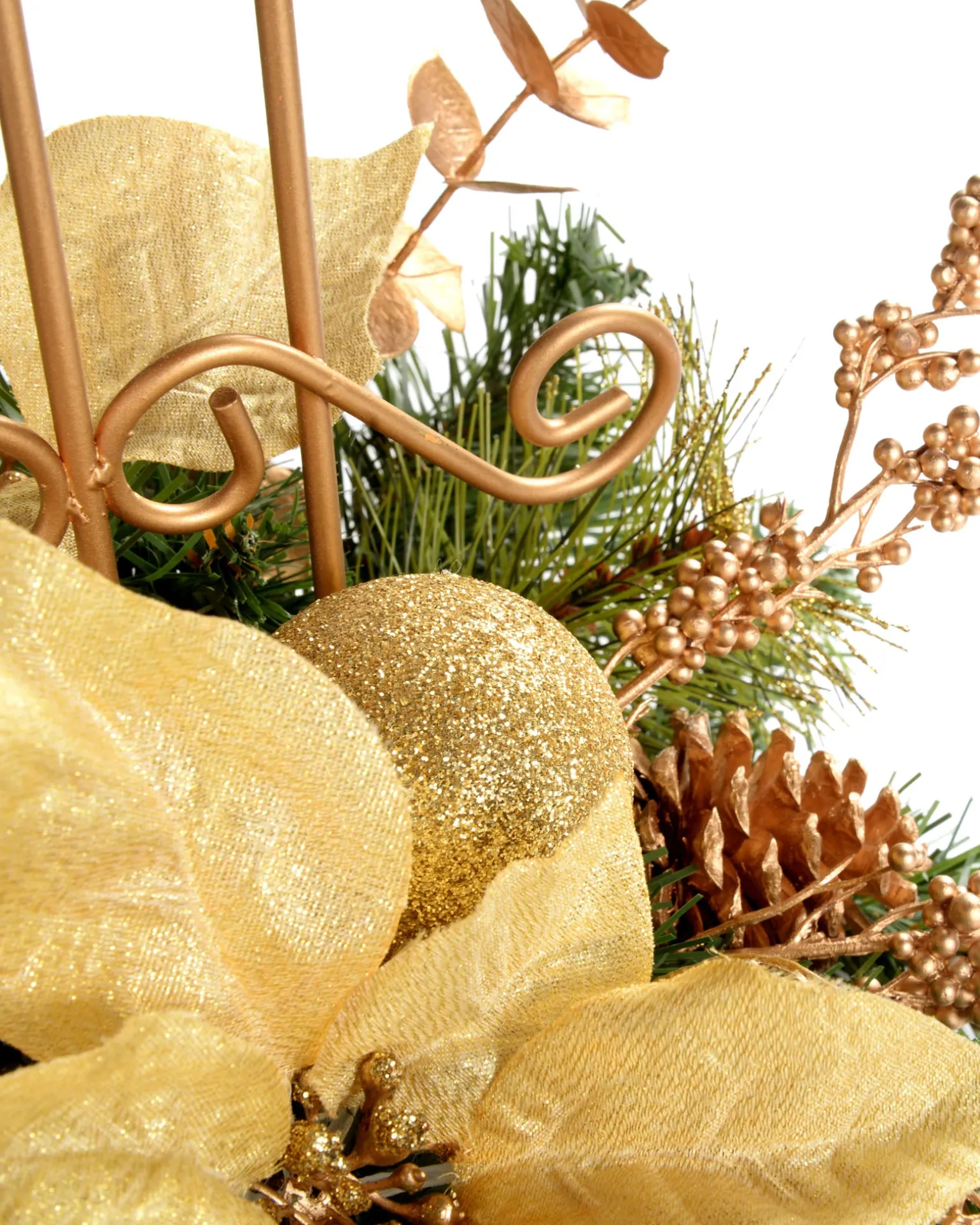 Decorated Table Centre Piece Candle Holder - Cream/ Gold, Single Pillar