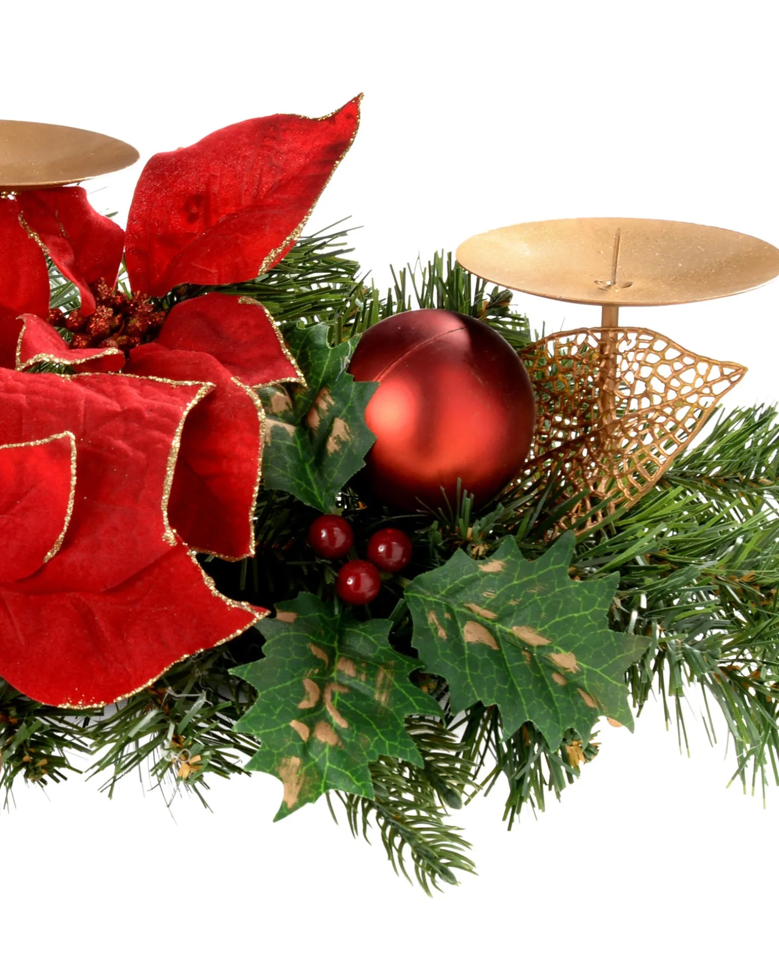 Decorated Table Centre Piece Candle Holder - Red/Gold, 3 Pillar