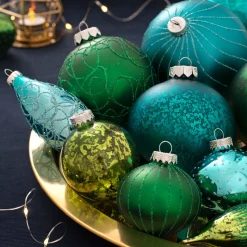 Emerald Glass Baubles, 3 Pack, 13 Cm