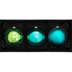 Emerald Glass Baubles, 3 Pack, 13 Cm