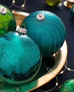 Emerald Glass Baubles, 3 Pack, 13 Cm