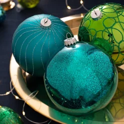 Emerald Glass Baubles, 3 Pack, 13 Cm
