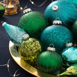 Emerald Green Glass Baubles, 3 Pack, 11 Cm
