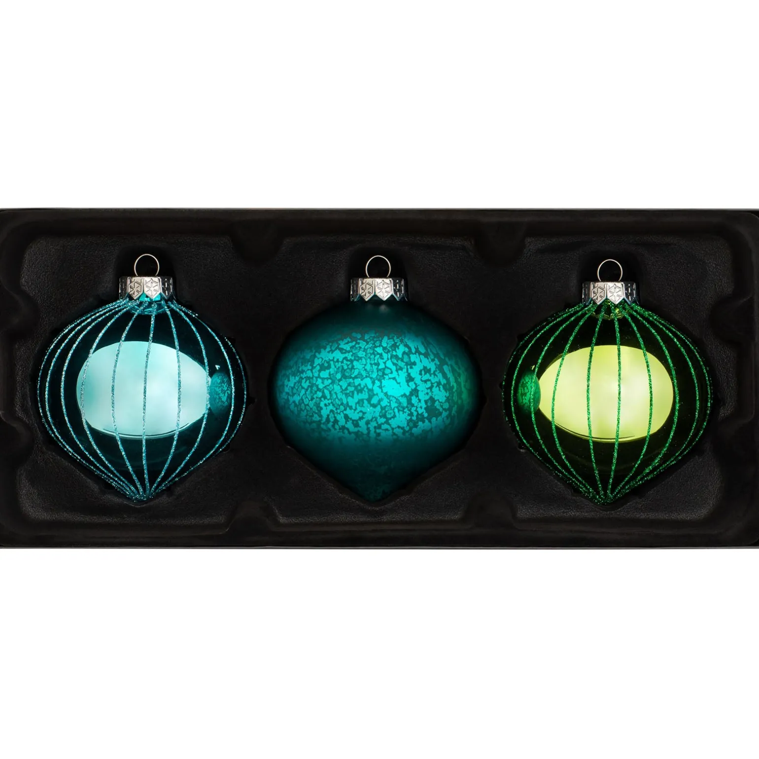 Emerald Green Glass Baubles, 3 Pack, 11 Cm