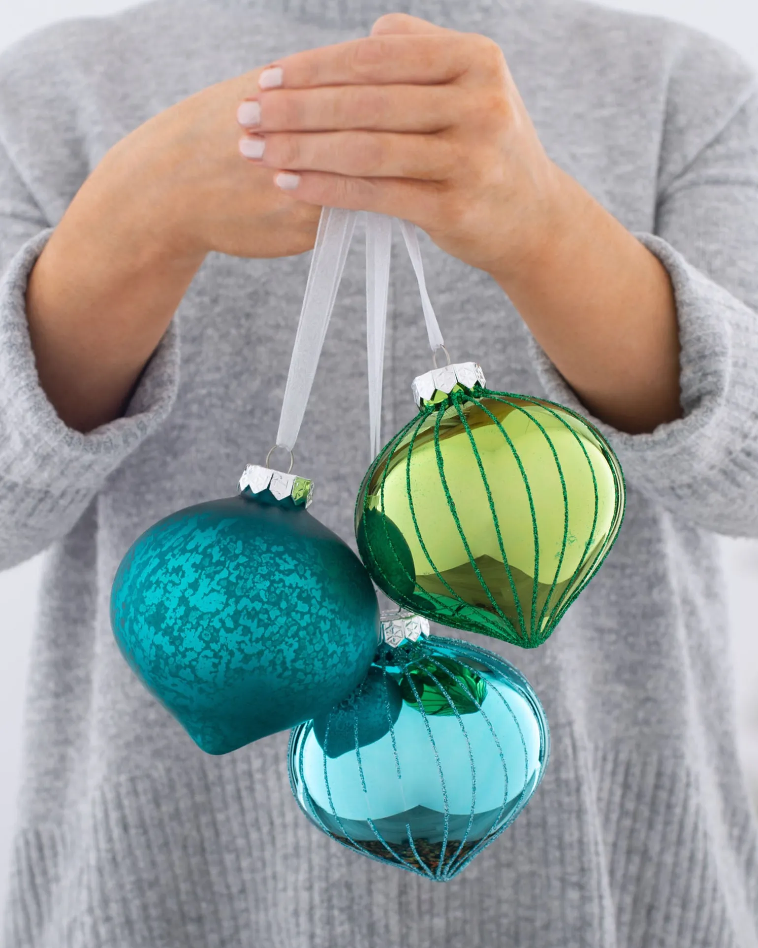 Emerald Green Glass Baubles, 3 Pack, 11 Cm