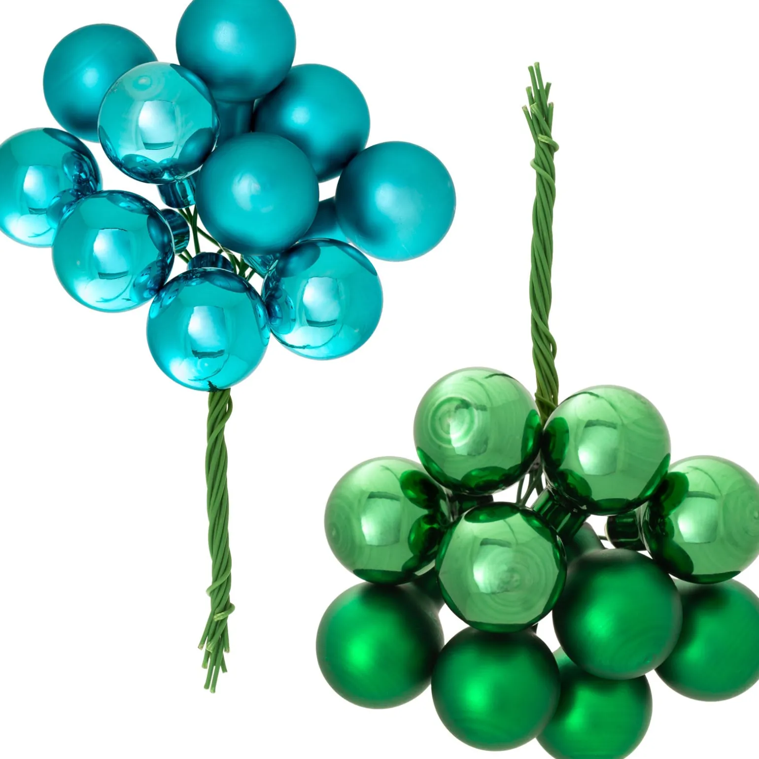 Emerald Green Glass Berry Cluster Baubles, 5 Pack