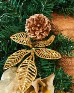Extra Thick Decorated Garland, Cream/Gold, 9 Ft
