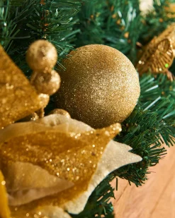 Extra Thick Decorated Garland, Cream/Gold, 9 Ft