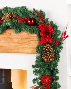 Extra Thick Decorated Garland, Red/Gold, 9 Ft