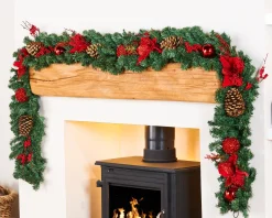 Extra Thick Decorated Garland, Red/Gold, 9 Ft
