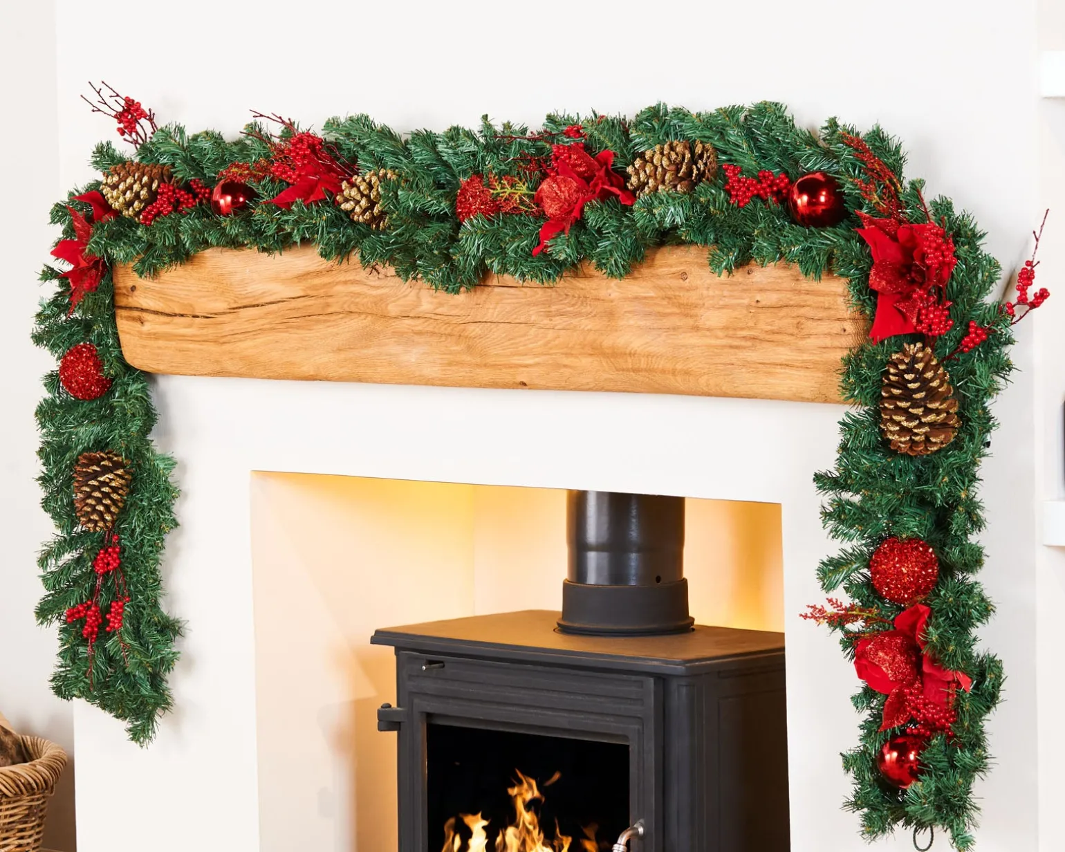 Extra Thick Decorated Garland, Red/Gold, 9 Ft