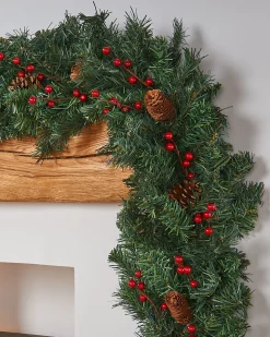 Extra Thick Mixed Pine Garland, Pinecones & Berries, 9 Ft
