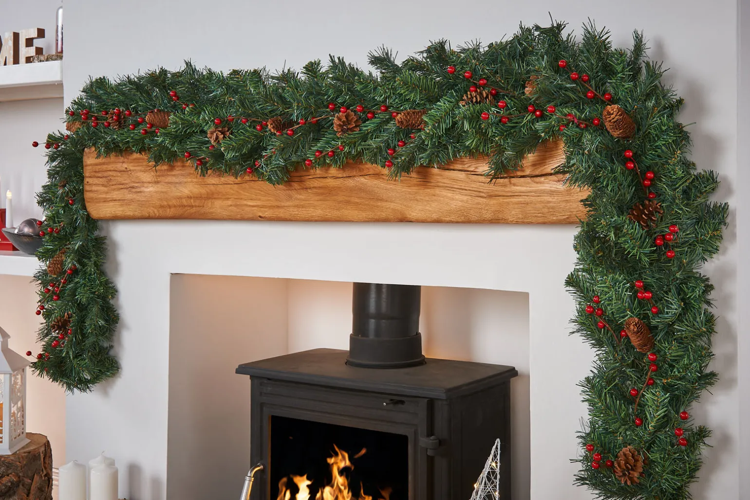 Extra Thick Mixed Pine Garland, Pinecones & Berries, 9 Ft