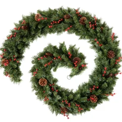 Extra Thick Mixed Pine Garland, Pinecones & Berries, 9 Ft