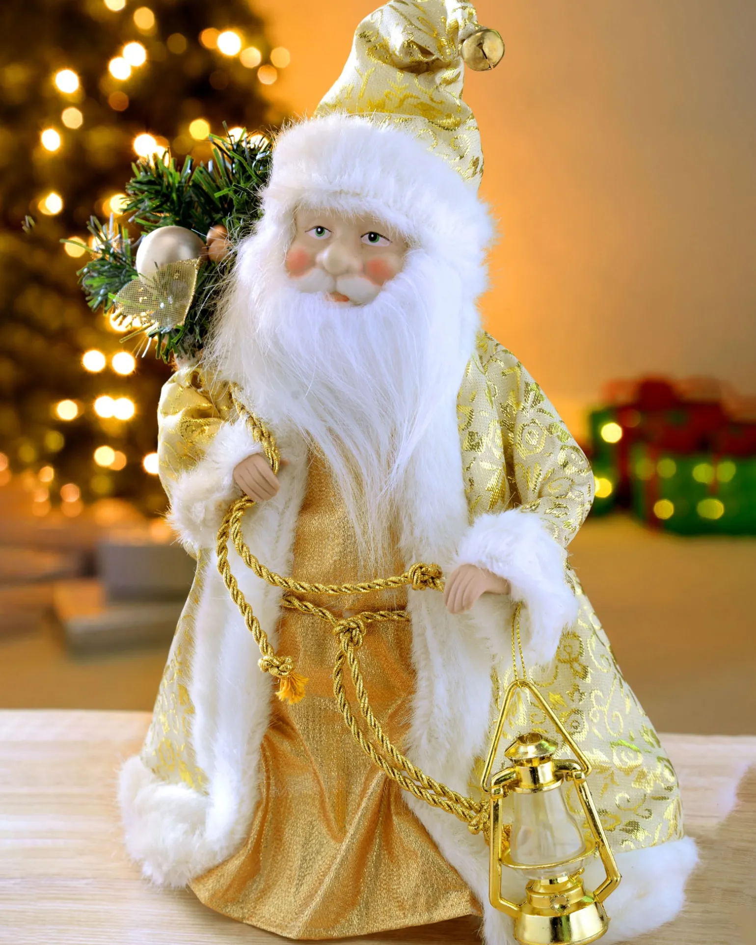 Father Christmas Tree Topper, Cream/Gold, 30 Cm