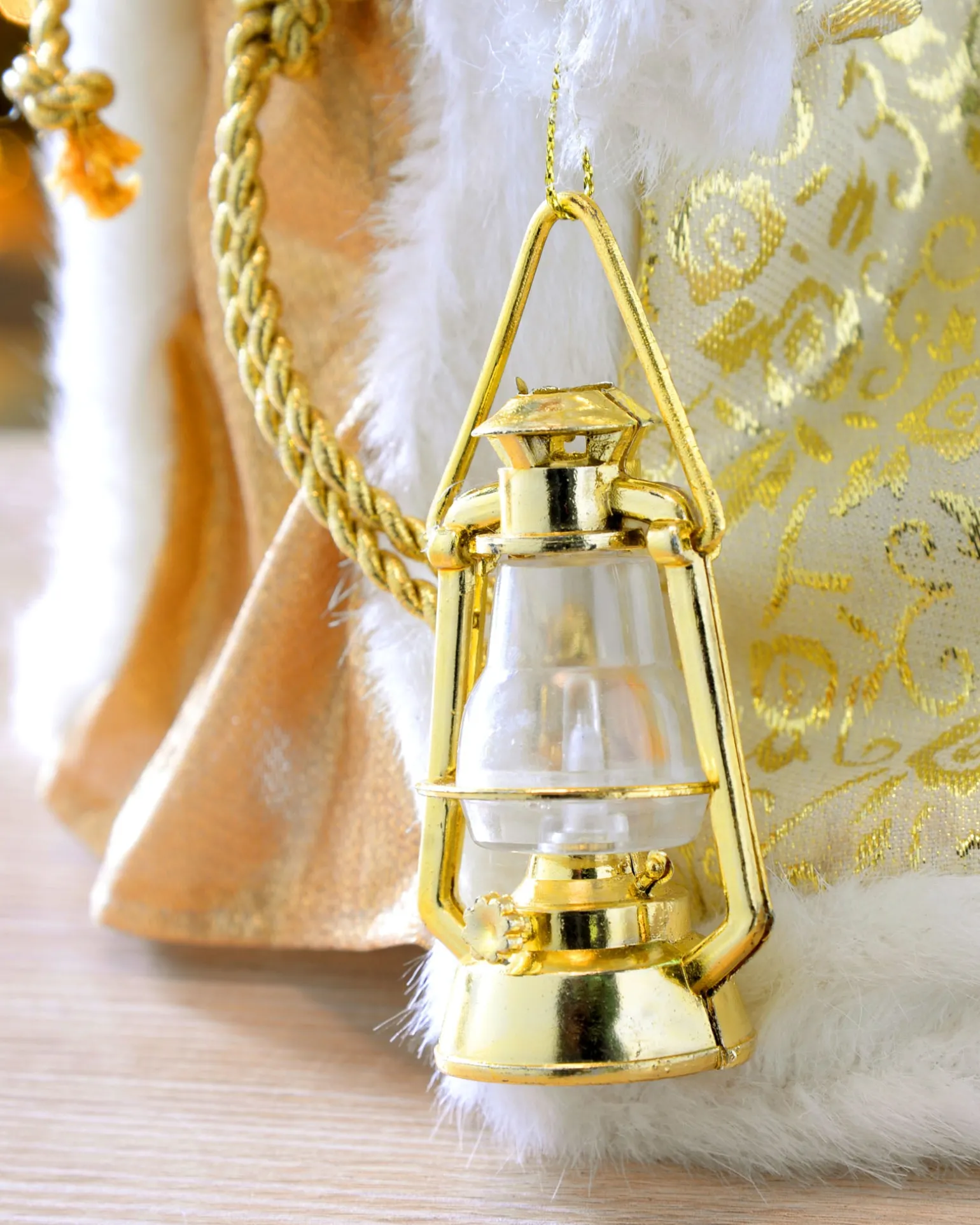 Father Christmas Tree Topper, Cream/Gold, 30 Cm