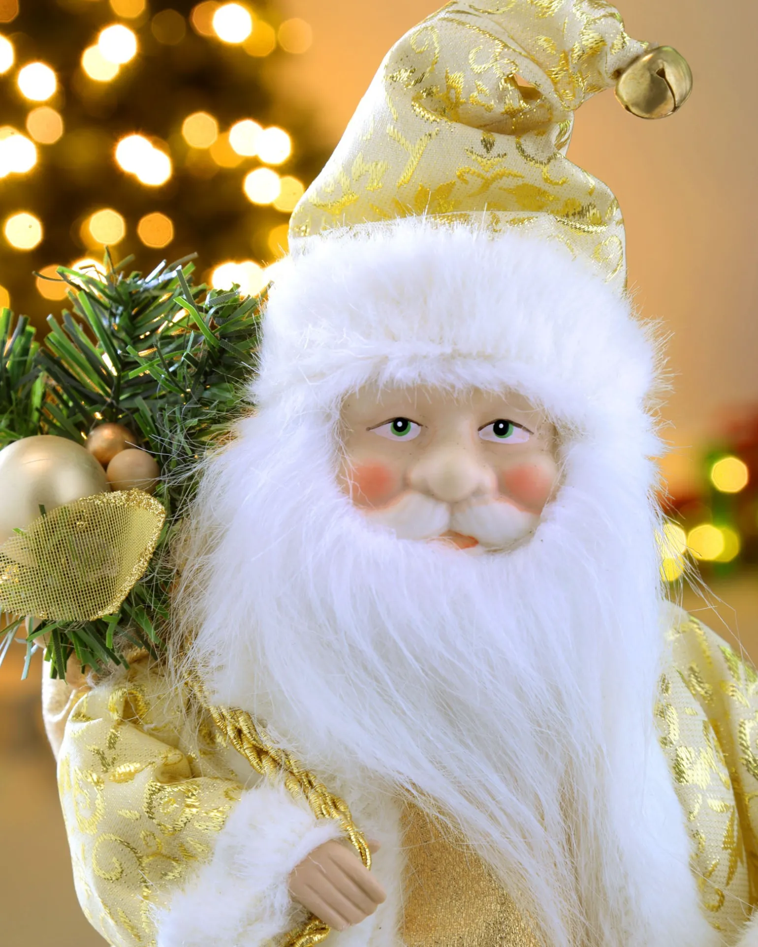 Father Christmas Tree Topper, Cream/Gold, 30 Cm