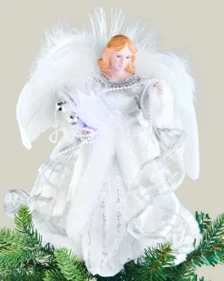 Fibre Optic Angel Christmas Tree Topper, Silver/White, 25 Cm