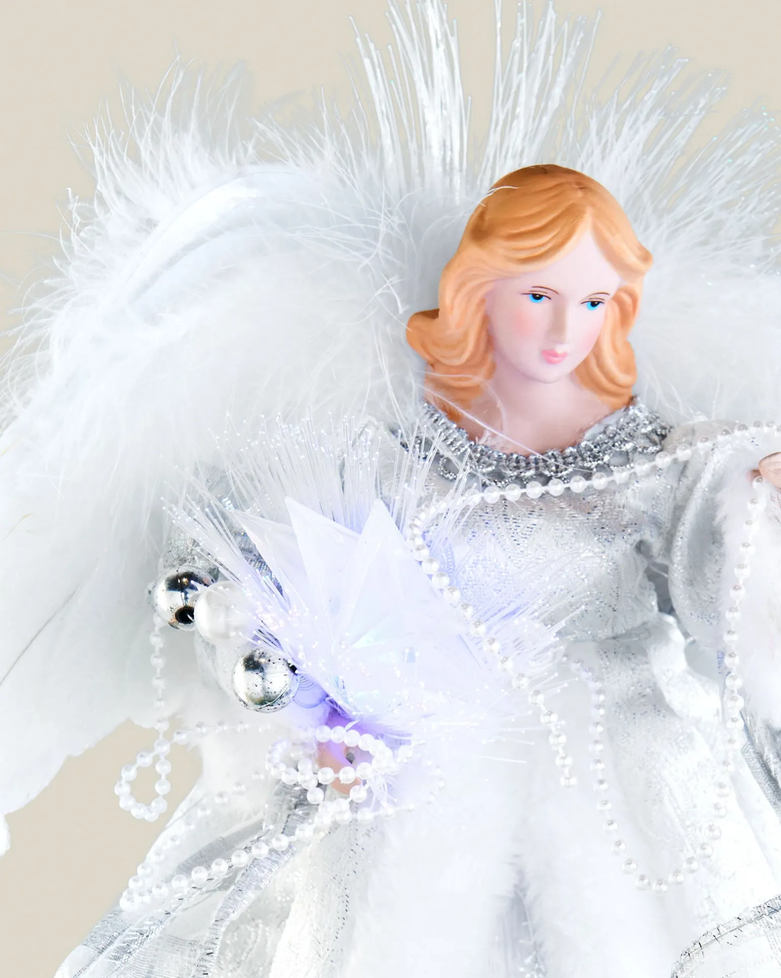Fibre Optic Angel Christmas Tree Topper, Silver/White, 25 Cm