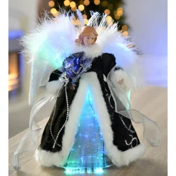 Fibre Optic Angel Christmas Tree Topper, Black/Silver, 25 Cm
