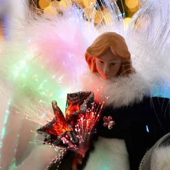 Fibre Optic Angel Christmas Tree Topper, Black/Silver, 25 Cm