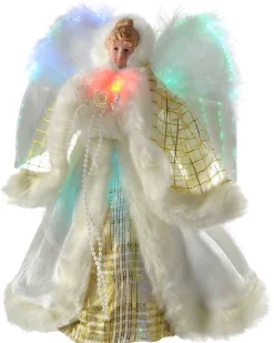 Fibre Optic Angel Christmas Tree Topper, Cream/Gold, 25 Cm
