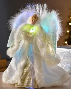 Fibre Optic Angel Christmas Tree Topper, Cream/Gold, 25 Cm