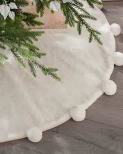 Fur Pom Pom Tree Skirt, Cream, 120 Cm