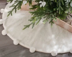 Fur Pom Pom Tree Skirt, Cream, 120 Cm