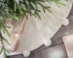 Fur Pom Pom Tree Skirt, Cream, 120 Cm