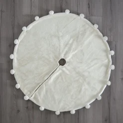 Fur Pom Pom Tree Skirt, Cream, 120 Cm