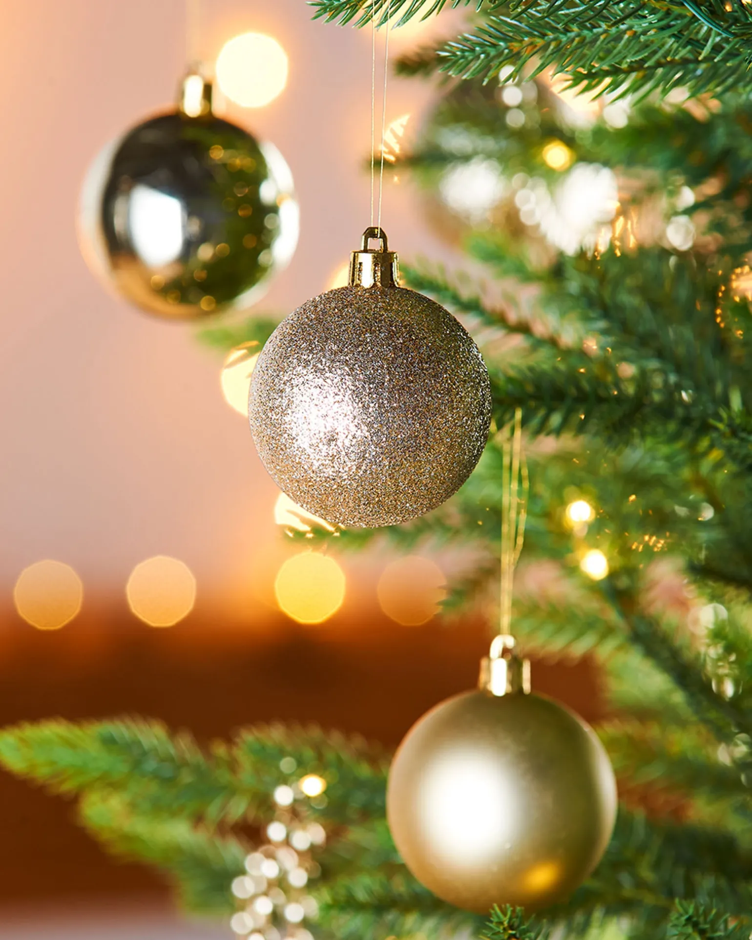 Gold Shatterproof Baubles, 42 Pack, 6 Cm