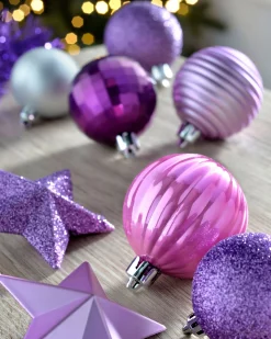 Lilac Shatterproof Baubles Set, 42 Pack