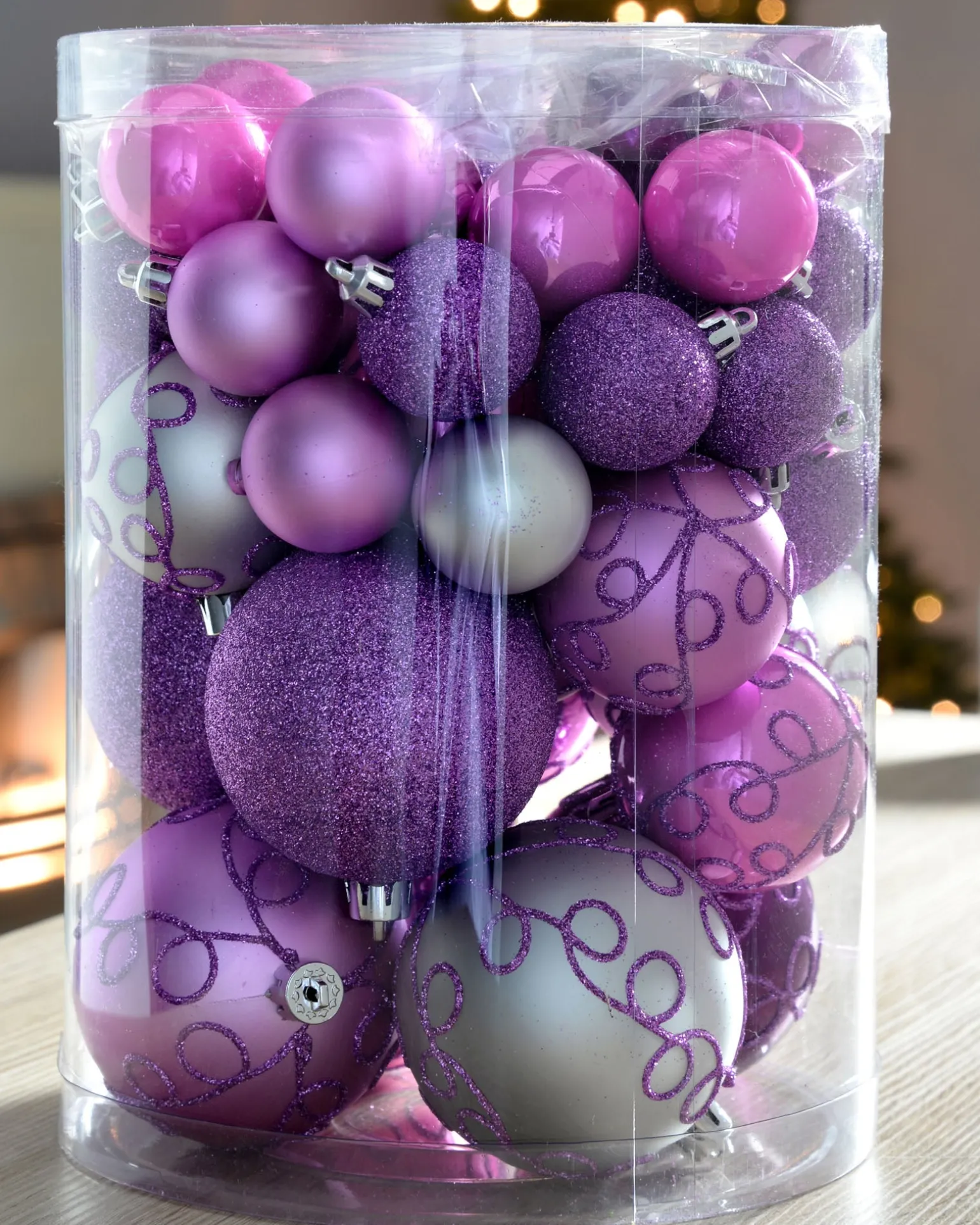 Lilac Shatterproof Baubles, 50 Pack