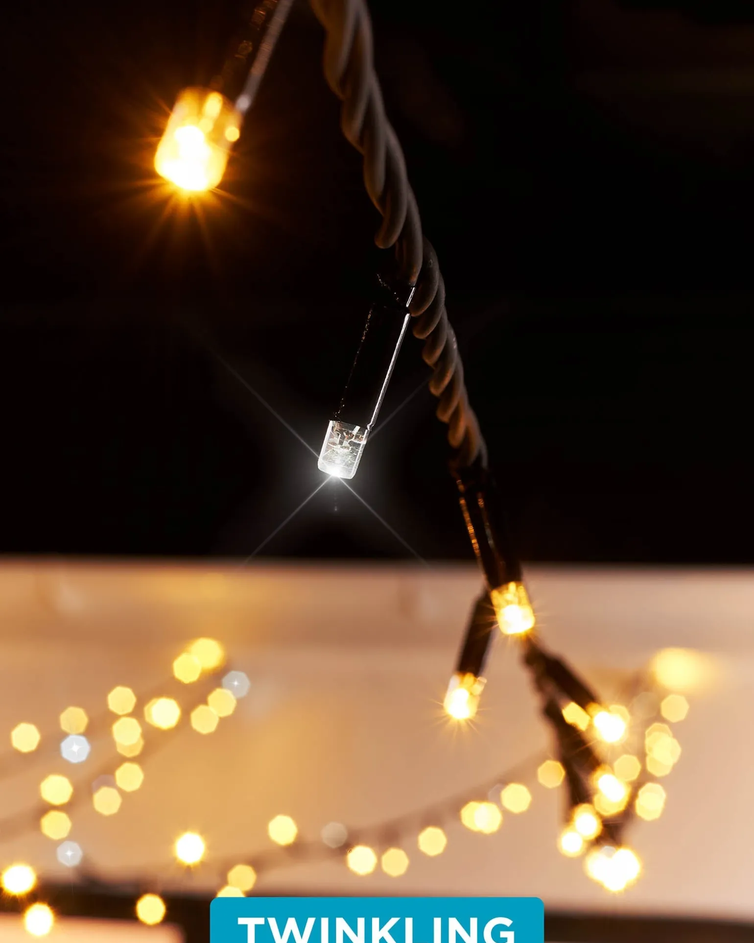 LINK PRO Twinkle LED String Lights, Black Cable, Warm White / White