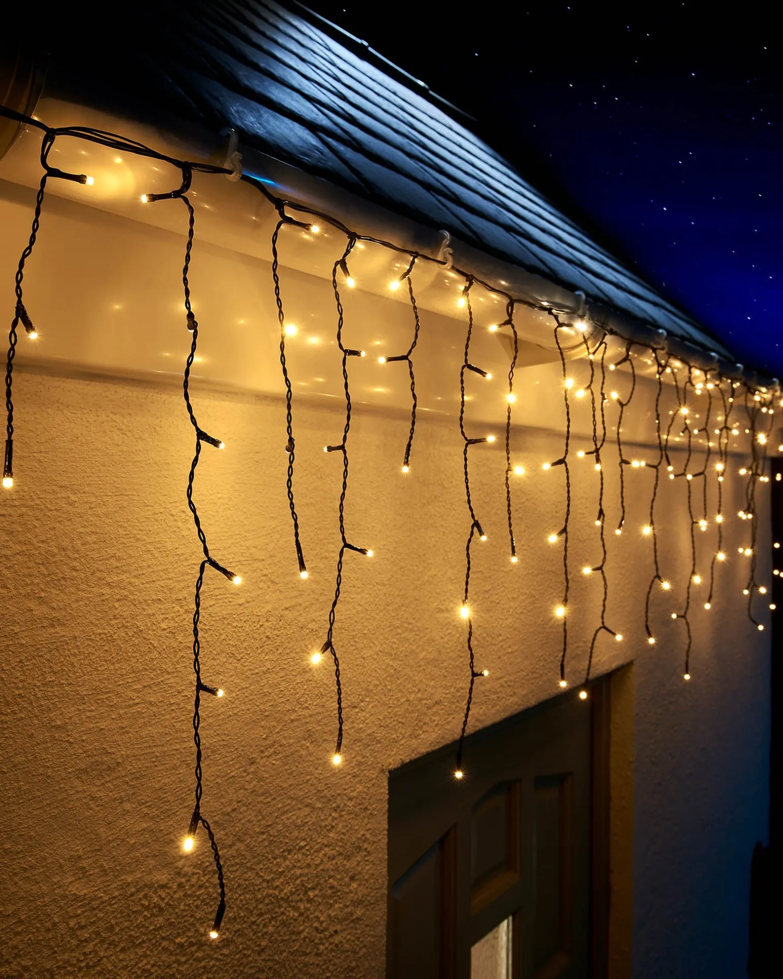 LINK UP LED Icicle Lights, Black Cable, Warm White