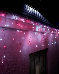 LINK UP LED Icicle Lights, White Cable, Pink / White